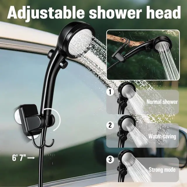Alt view image 4 of 7 - Portable Camping Shower | 5.3/6.6 gal. Foldable Bucket, 6000mAh Rechargeable Shower Pump, 6' 7" Filtered Shower Head, Summer Beach Outdoor Showering Hiking Pet Bath RV Car Wash Water Plant