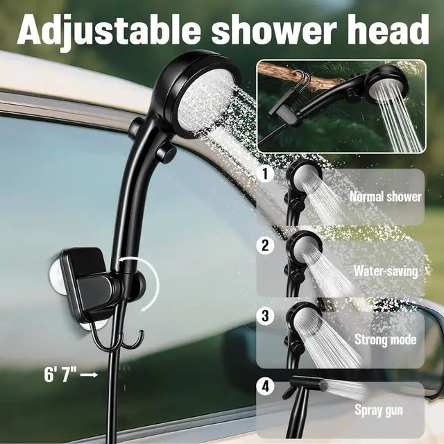 Alt view image 5 of 7 - Portable Shower for Camping, 6000mAh Rechargeable Camp Shower Pump with Immersion Water Heater, 6.6 Gal Foldable Bucket, 4 Spray Modes, Outdoor Camping Shower Kit for Travel, Pet Bath, Car Washing
