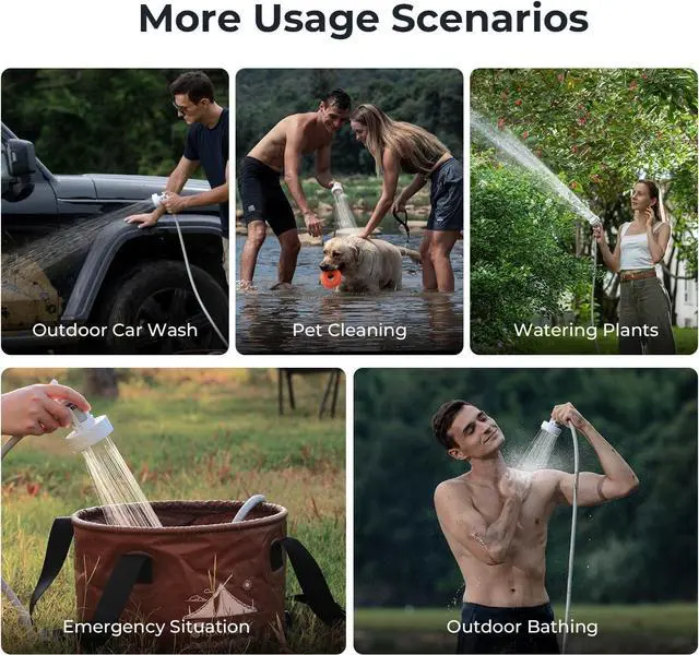 Alt view image 6 of 7 - MAX Shower Portable Shower for Camping, Rechargeable Outdoor Camping Shower, Portable Shower Pump with USB-C,Shower Pump for Hiking, Car wash, Pet Cleaning, Beach Vacations