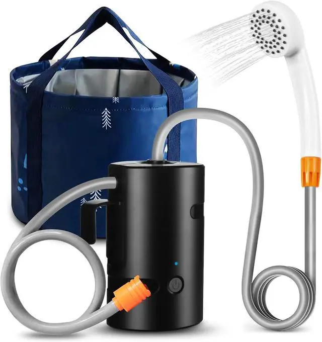 Main image of Portable Camping Shower, Built-in 4400mAh, USB Rechargeable IPX7 Waterproof Battery Shower Pump+Collapsible Bucket for Family Camp Hiking Backpacking Travel Beach Pet Flowering, Outdoor