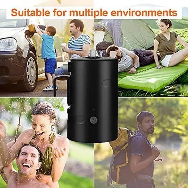Alt view image 2 of 7 - Portable Camping Shower, Built-in 4400mAh, USB Rechargeable IPX7 Waterproof Battery Shower Pump+Collapsible Bucket for Family Camp Hiking Backpacking Travel Beach Pet Flowering, Outdoor