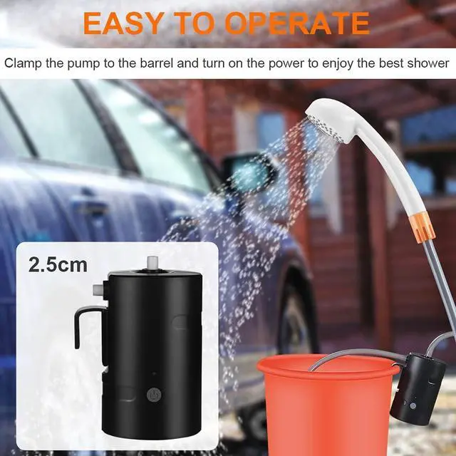 Alt view image 7 of 7 - Portable Camping Shower, Built-in 4400mAh, USB Rechargeable IPX7 Waterproof Battery Shower Pump+Collapsible Bucket for Family Camp Hiking Backpacking Travel Beach Pet Flowering, Outdoor