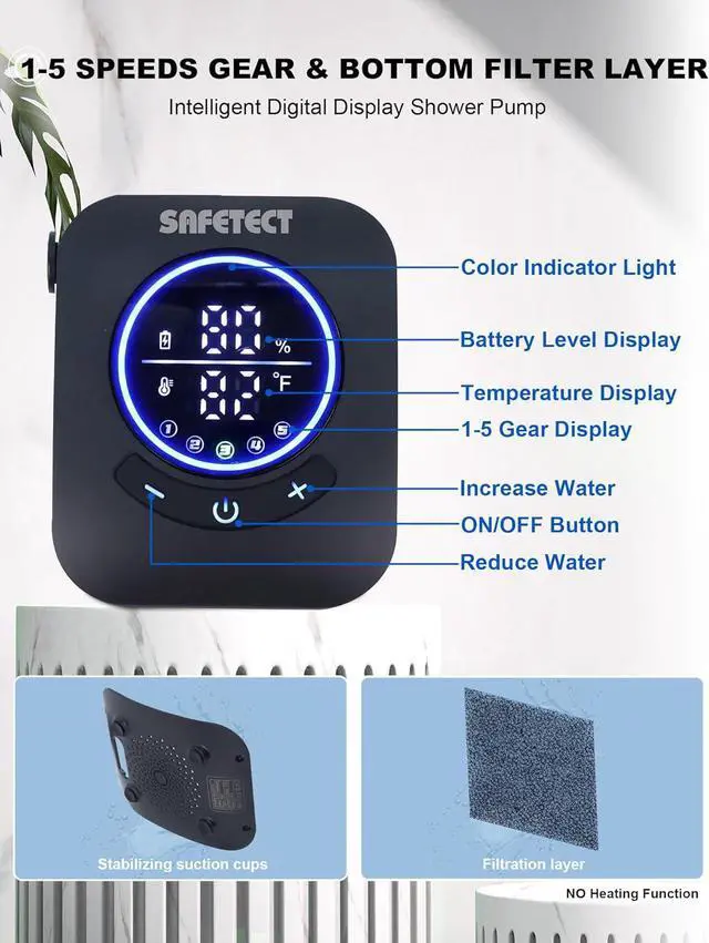 Alt view image 3 of 7 - Portable Camp Shower Pump, IPX8 Waterproof, 8000mAh Rechargeable Shower Pump, 5 Speed Mode & 4 Water Mode Camping Shower with 20 L Foldable Bucket, Shower for Hiking,Travel, Pet Bath, Car Wash