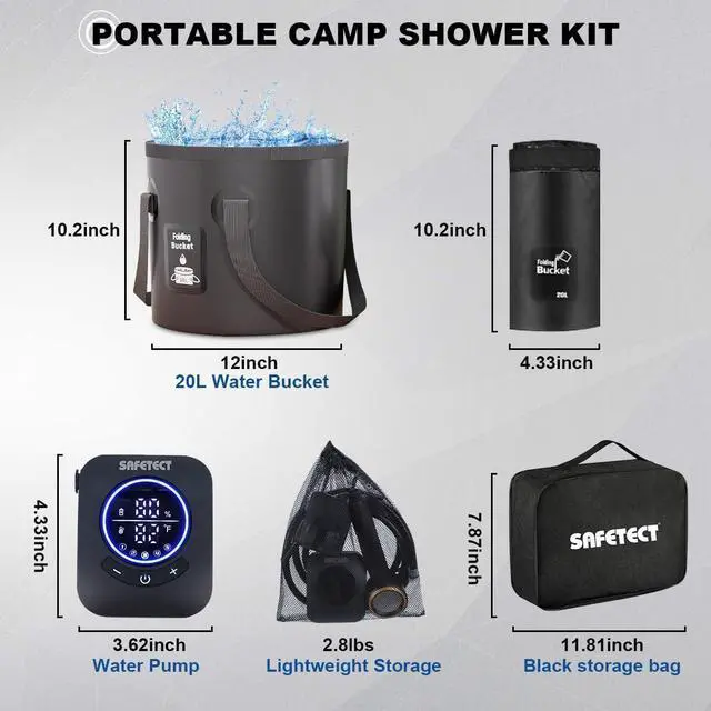 Alt view image 5 of 7 - Portable Camp Shower Pump, IPX8 Waterproof, 8000mAh Rechargeable Shower Pump, 5 Speed Mode & 4 Water Mode Camping Shower with 20 L Foldable Bucket, Shower for Hiking,Travel, Pet Bath, Car Wash