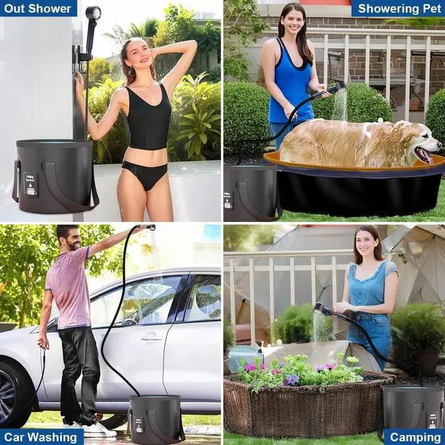 Alt view image 6 of 7 - Portable Camp Shower Pump, IPX8 Waterproof, 8000mAh Rechargeable Shower Pump, 5 Speed Mode & 4 Water Mode Camping Shower with 20 L Foldable Bucket, Shower for Hiking,Travel, Pet Bath, Car Wash