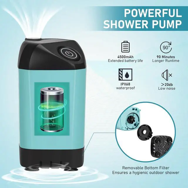 Alt view image 3 of 7 - Portable Camping Shower, Pop Up Shower Privacy Tent Kit with LED Lights, 4500mAh Rechargeable Shower Pump, Filtered Shower Head & 7.4 Gallons Foldable Bucket, Outdoor Shower for Hiking Beach, Travel