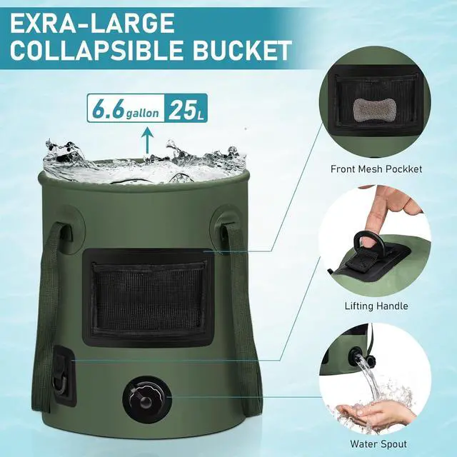 Alt view image 4 of 7 - Portable Camping Shower, Pop Up Shower Privacy Tent Kit with LED Lights, 4500mAh Rechargeable Shower Pump, Filtered Shower Head & 7.4 Gallons Foldable Bucket, Outdoor Shower for Hiking Beach, Travel