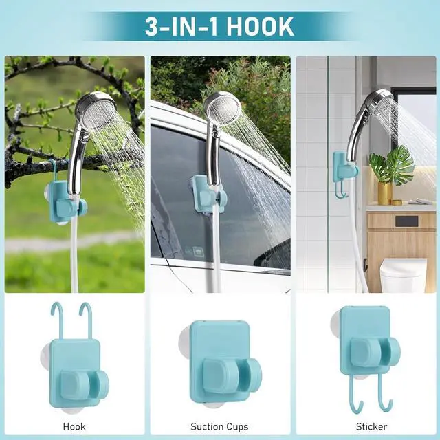 Alt view image 7 of 7 - Portable Camping Shower, Pop Up Shower Privacy Tent Kit with LED Lights, 4500mAh Rechargeable Shower Pump, Filtered Shower Head & 7.4 Gallons Foldable Bucket, Outdoor Shower for Hiking Beach, Travel