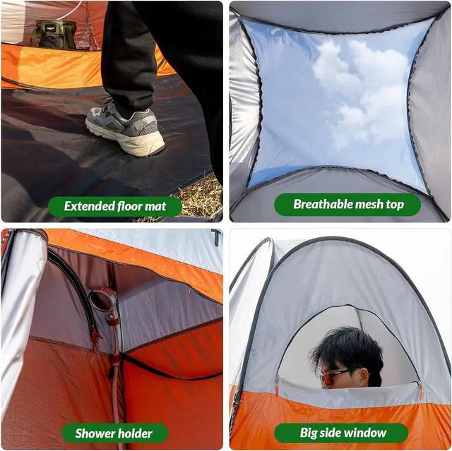 Alt view image 4 of 7 - Upgrade Pop Up Privacy Shower Tent 55" x 55" x 83", Portable Camping Shower Tent, Camping Toilet Changing Room with Rain Shelter & Extended Floor Mat, Dressing Room for Beach