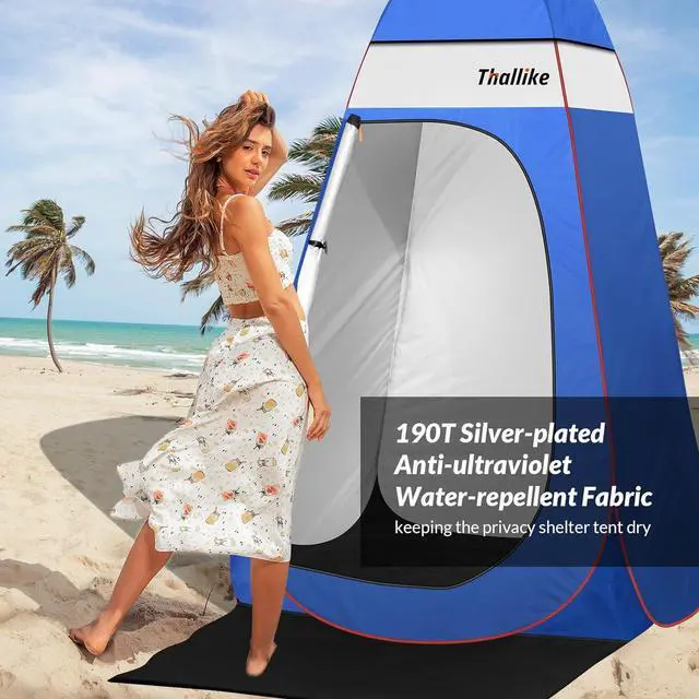 Alt view image 5 of 7 - Upgrade Pop Up Privacy Shower Tent 55" x 55" x 83", Portable Camping Shower Tent, Camping Toilet Changing Room with Rain Shelter & Extended Floor Mat, Dressing Room for Beach