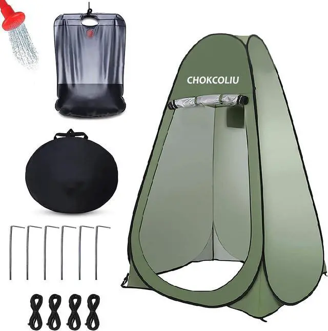Main image of Pop-up Shower Tent & 20L Solar Shower Bag Combo - Waterproof Camping Privacy Shelter with Portable Heated Water Reservoir for Outdoor Bathing, Beach, Hiking (Green, 120x120x190cm)
