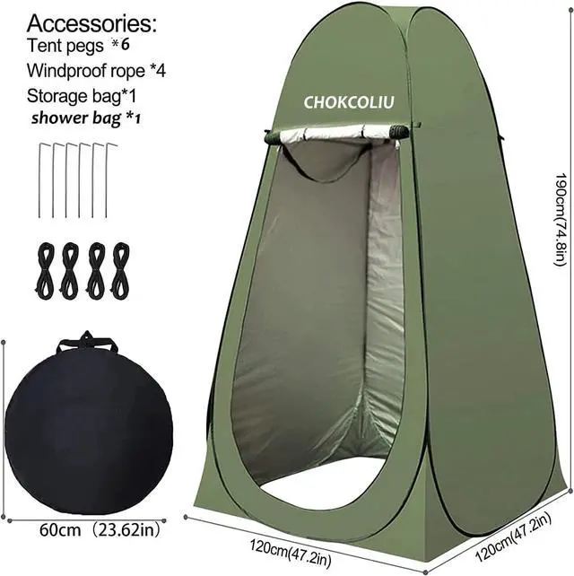 Alt view image 4 of 6 - Pop-up Shower Tent & 20L Solar Shower Bag Combo - Waterproof Camping Privacy Shelter with Portable Heated Water Reservoir for Outdoor Bathing, Beach, Hiking (Green, 120x120x190cm)