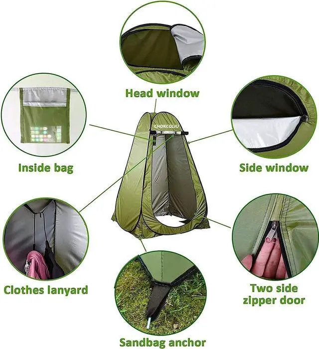 Alt view image 2 of 6 - Pop-up Shower Tent & 20L Solar Shower Bag Combo - Waterproof Camping Privacy Shelter with Portable Heated Water Reservoir for Outdoor Bathing, Beach, Hiking (Green, 120x120x190cm)