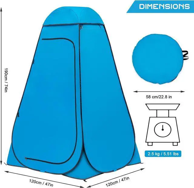 Alt view image 2 of 7 - Pop Up Shower Tent, Portable Privacy Camping Changing Tent, Camp Toilet Bathroom Pod with Rain Shelter & Windows, UPF 50+ & Waterproof, 47.2" x 47.2" x 74.8"