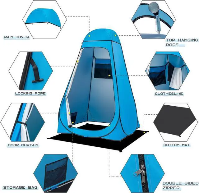 Alt view image 3 of 7 - Pop Up Shower Tent, Portable Privacy Camping Changing Tent, Camp Toilet Bathroom Pod with Rain Shelter & Windows, UPF 50+ & Waterproof, 47.2" x 47.2" x 74.8"