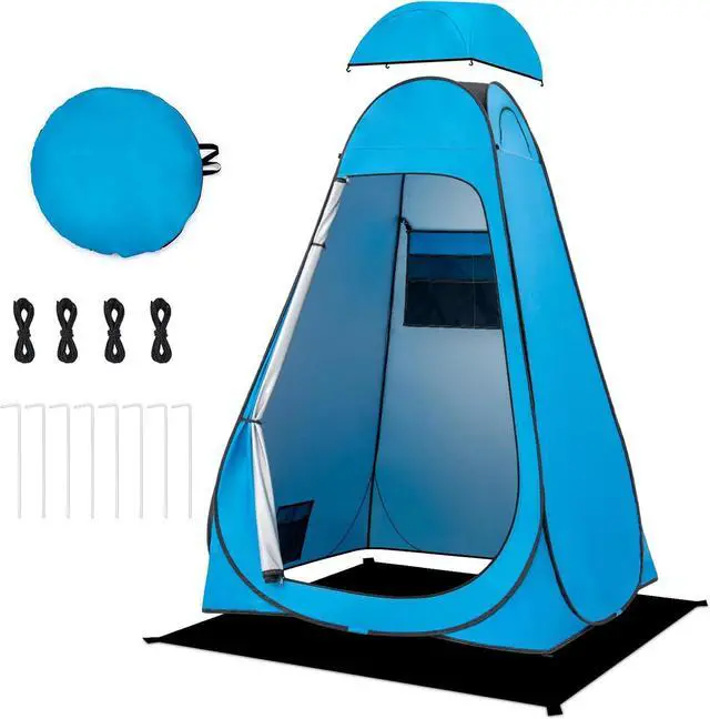Alt view image 4 of 7 - Pop Up Shower Tent, Portable Privacy Camping Changing Tent, Camp Toilet Bathroom Pod with Rain Shelter & Windows, UPF 50+ & Waterproof, 47.2" x 47.2" x 74.8"