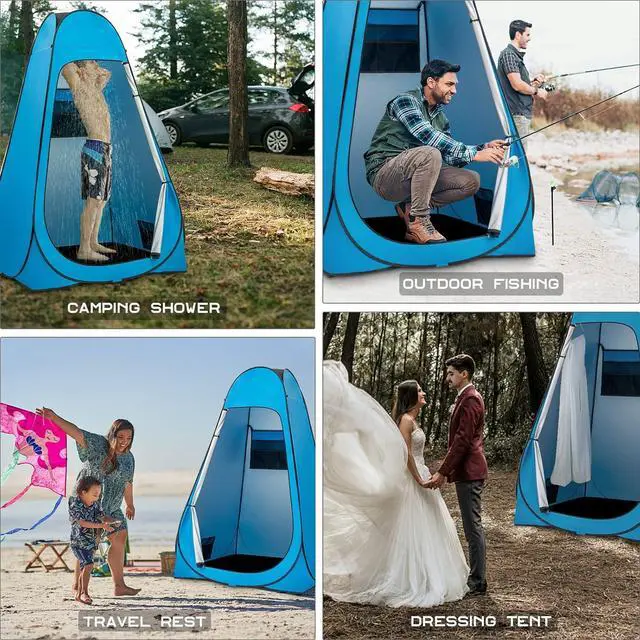 Alt view image 5 of 7 - Pop Up Shower Tent, Portable Privacy Camping Changing Tent, Camp Toilet Bathroom Pod with Rain Shelter & Windows, UPF 50+ & Waterproof, 47.2" x 47.2" x 74.8"