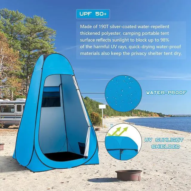 Alt view image 6 of 7 - Pop Up Shower Tent, Portable Privacy Camping Changing Tent, Camp Toilet Bathroom Pod with Rain Shelter & Windows, UPF 50+ & Waterproof, 47.2" x 47.2" x 74.8"