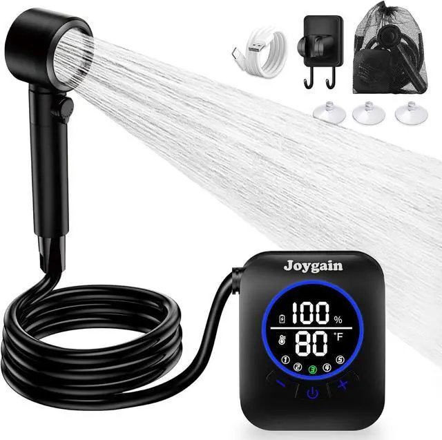 Main image of Portable Camping Shower with 8000mAh Rechargeable Battery - Lightweight Outdoor Shower Pump with 2.5m Hose, Hook & Suction Cup, for Van Life, RV, Pet, Hiking, Beach, Festival Use