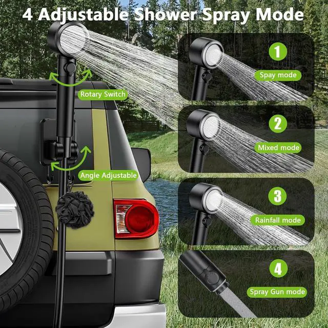 Alt view image 3 of 7 - Portable Camping Shower with 8000mAh Rechargeable Battery - Lightweight Outdoor Shower Pump with 2.5m Hose, Hook & Suction Cup, for Van Life, RV, Pet, Hiking, Beach, Festival Use