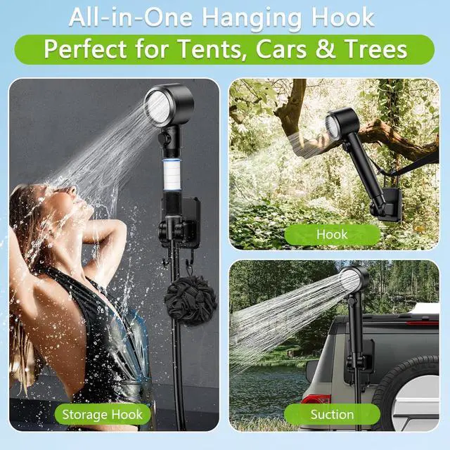 Alt view image 4 of 7 - Portable Camping Shower with 8000mAh Rechargeable Battery - Lightweight Outdoor Shower Pump with 2.5m Hose, Hook & Suction Cup, for Van Life, RV, Pet, Hiking, Beach, Festival Use