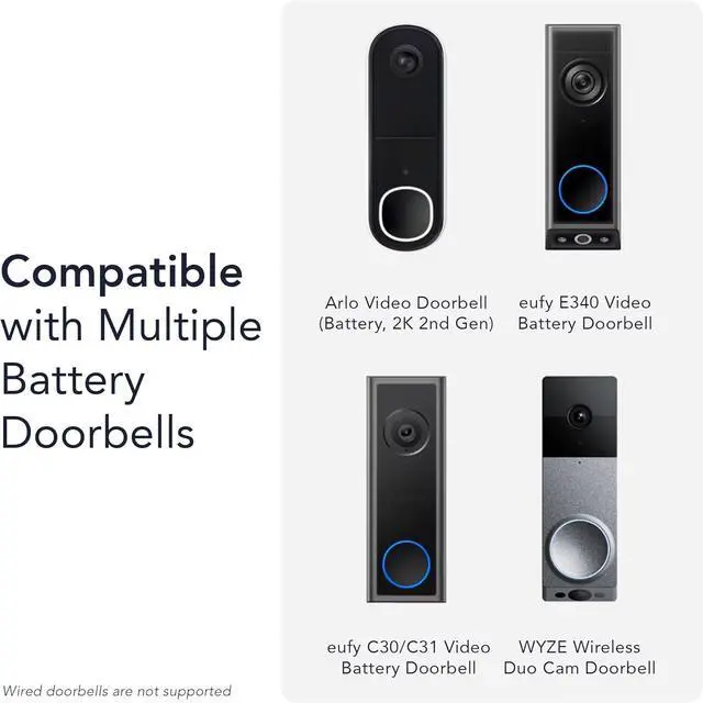 Alt view image 3 of 7 - Universal Solar Charger with Built-in Battery Compatible with Arlo Video Battery Doorbell 2K (2nd Gen), WYZE Wireless Duo Cam & eufy E340/C30/C31 Doorbell (2.5W)