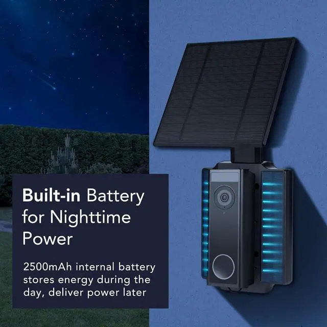 Alt view image 4 of 7 - Universal Solar Charger with Built-in Battery Compatible with Arlo Video Battery Doorbell 2K (2nd Gen), WYZE Wireless Duo Cam & eufy E340/C30/C31 Doorbell (2.5W)