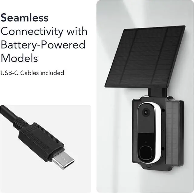 Alt view image 5 of 7 - Universal Solar Charger with Built-in Battery Compatible with Arlo Video Battery Doorbell 2K (2nd Gen), WYZE Wireless Duo Cam & eufy E340/C30/C31 Doorbell (2.5W)