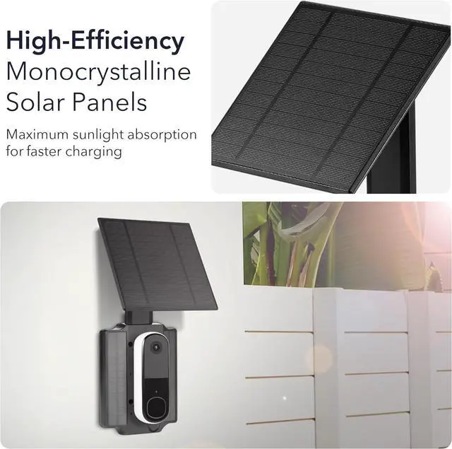Alt view image 6 of 7 - Universal Solar Charger with Built-in Battery Compatible with Arlo Video Battery Doorbell 2K (2nd Gen), WYZE Wireless Duo Cam & eufy E340/C30/C31 Doorbell (2.5W)