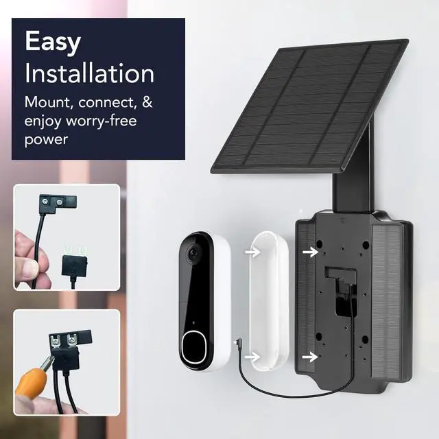 Alt view image 7 of 7 - Universal Solar Charger with Built-in Battery Compatible with Arlo Video Battery Doorbell 2K (2nd Gen), WYZE Wireless Duo Cam & eufy E340/C30/C31 Doorbell (2.5W)