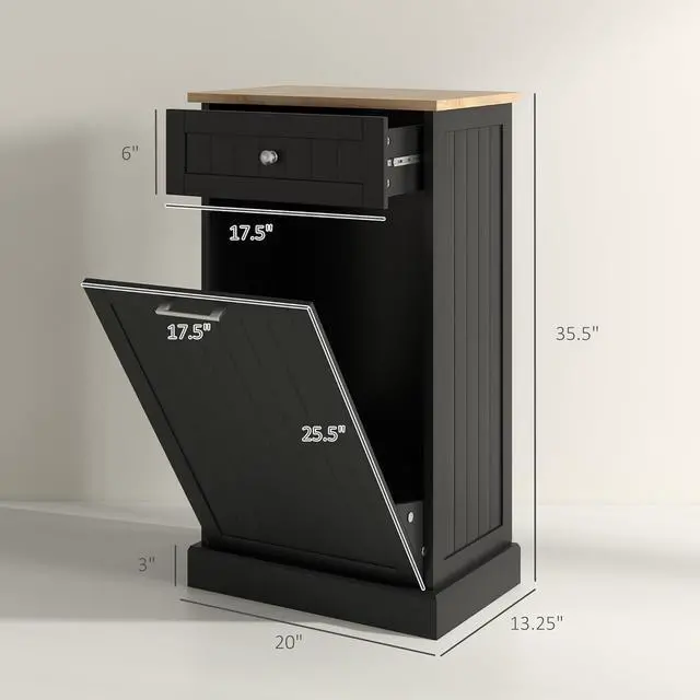 Alt view image 3 of 7 - Kitchen Tilt Out Trash Bin Cabinet Free Standing Recycling Cabinet Trash Can Holder with Drawer, Black