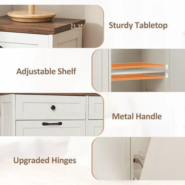 Alt view image 3 of 6 - 13 Gallons Tilt Out Trash Can Cabinet Freestanding Kitchen Trash Can Hidden Garbage Recycling Cabinet with Hideaway Drawers Pet Proof Trash Can Holder for Kitchen Living Room, Antique White