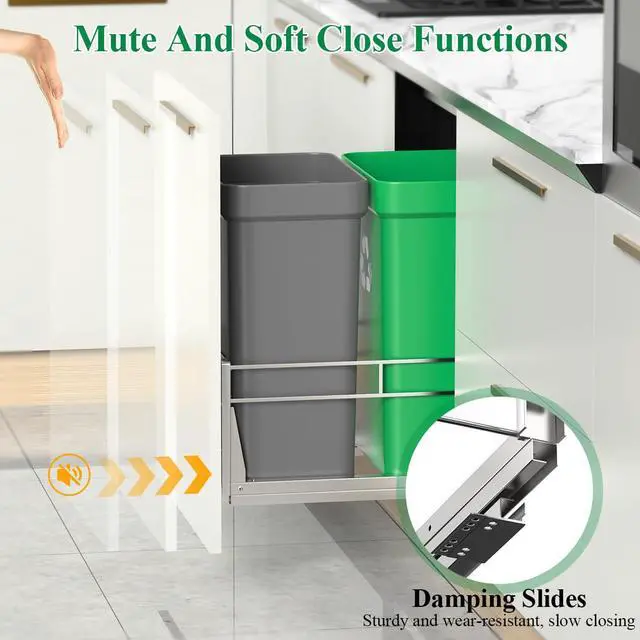 Alt view image 4 of 7 - Dual Cabinet Trash Can Pull Out Kit With Soft-Close Slides, Heavy Duty Under Sink for Kitchen, Laundry, Garbage - Requires 17" W X 24" D Opening