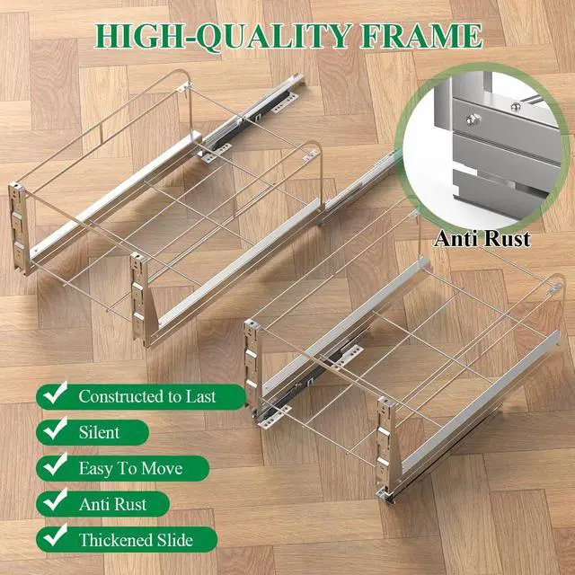 Alt view image 6 of 7 - Dual Cabinet Trash Can Pull Out Kit With Soft-Close Slides, Heavy Duty Under Sink for Kitchen, Laundry, Garbage - Requires 17" W X 24" D Opening