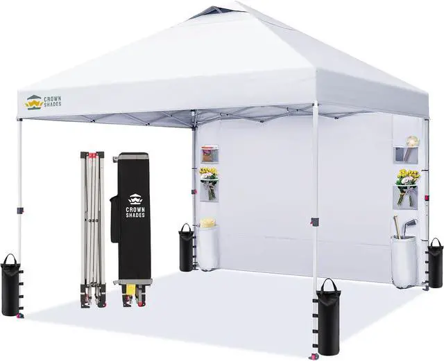 Main image of Canopy Tent 10x10 Pop Up Canopy Outdoor Shade with Pockets Sidewall, Easy Up Sun Shelter with One Person Set Up Center Lock, Portable Instant Camping Beach Canopy Tents, White