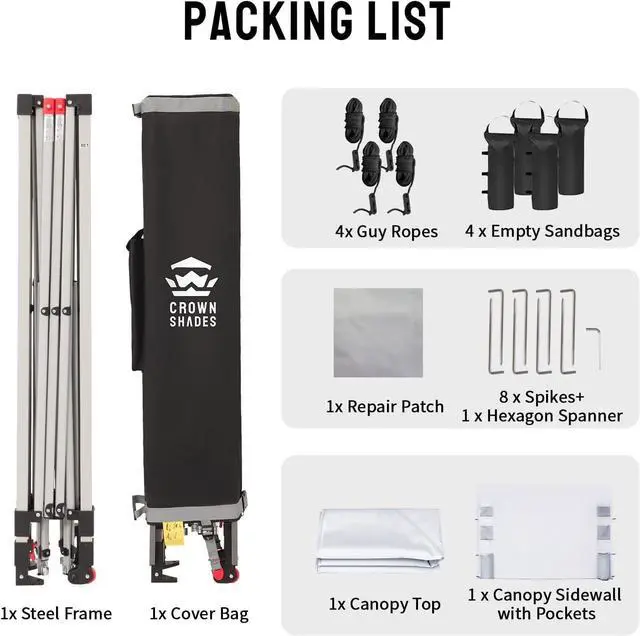 Alt view image 6 of 7 - Canopy Tent 10x10 Pop Up Canopy Outdoor Shade with Pockets Sidewall, Easy Up Sun Shelter with One Person Set Up Center Lock, Portable Instant Camping Beach Canopy Tents, White