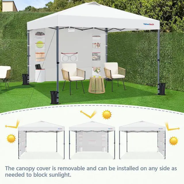 Alt view image 4 of 7 - 10x10 Pop-up Canopy Tent w/Removable Pockets Sidewall for Extra Storage, Outdoor Sun Shelter Waterproof & Durable w/Wheeled Bag, Sandbags & Guylines for Beach Camping Party (White)