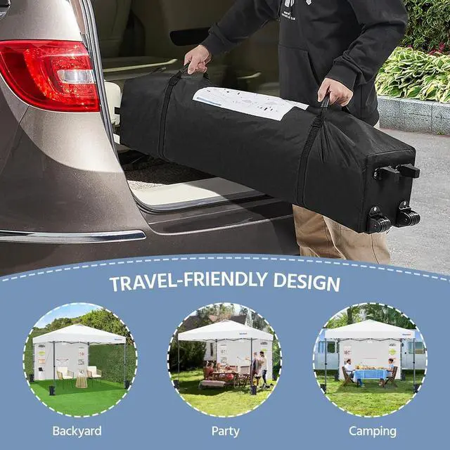 Alt view image 6 of 7 - 10x10 Pop-up Canopy Tent w/Removable Pockets Sidewall for Extra Storage, Outdoor Sun Shelter Waterproof & Durable w/Wheeled Bag, Sandbags & Guylines for Beach Camping Party (White)