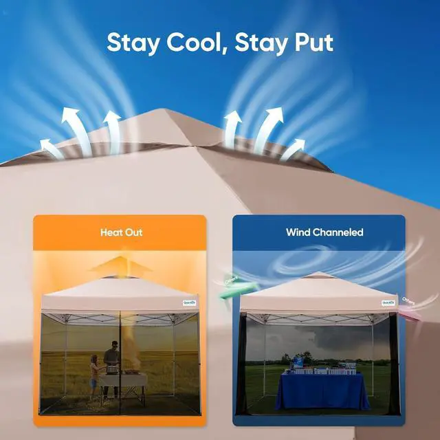 Alt view image 2 of 7 - 10x10 Pop Up Screened Canopy Tent, Instant Setup Gazebo for 1 Person with Netting, Portable & Compact, Waterproof & UV Protection, Ideal for Camping, Beach, Parties, and Outdoor Events