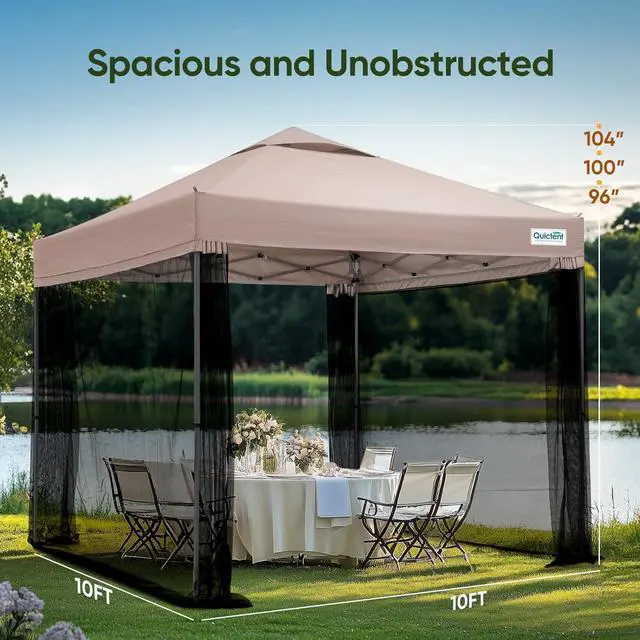 Alt view image 6 of 7 - 10x10 Pop Up Screened Canopy Tent, Instant Setup Gazebo for 1 Person with Netting, Portable & Compact, Waterproof & UV Protection, Ideal for Camping, Beach, Parties, and Outdoor Events
