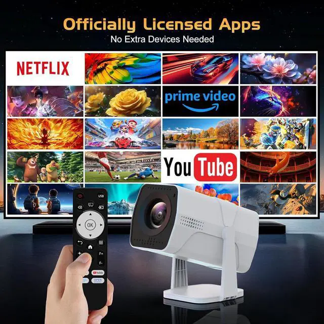 Alt view image 3 of 7 - Netflix Officially Licensed Projector with Built in Apps, 1080P Movie Projector with WiFi and Bluetooth, Electric Focus & Auto Keystone, 270° Rotatable Outdoor Projector for Phone/PC/HDMI/USB