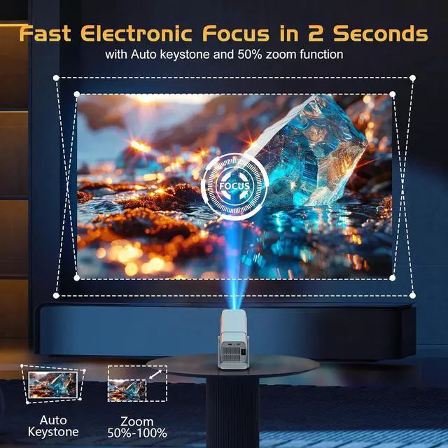 Alt view image 4 of 7 - Netflix Officially Licensed Projector with Built in Apps, 1080P Movie Projector with WiFi and Bluetooth, Electric Focus & Auto Keystone, 270° Rotatable Outdoor Projector for Phone/PC/HDMI/USB