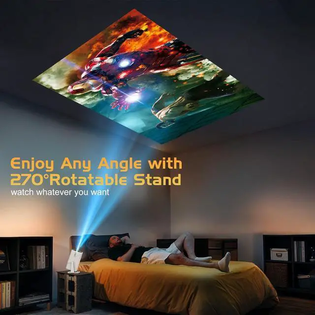 Alt view image 7 of 7 - Netflix Officially Licensed Projector with Built in Apps, 1080P Movie Projector with WiFi and Bluetooth, Electric Focus & Auto Keystone, 270° Rotatable Outdoor Projector for Phone/PC/HDMI/USB