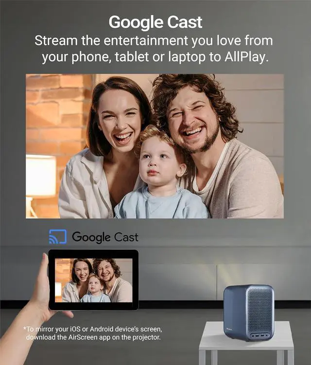 Alt view image 3 of 7 - AllPlay Netflix-Licensed Smart Projector with Google TV | Native 1080p Full HD | Auto Focus & Keystone | Dolby Audio | WiFi & Bluetooth | Portable Home Theater Kit