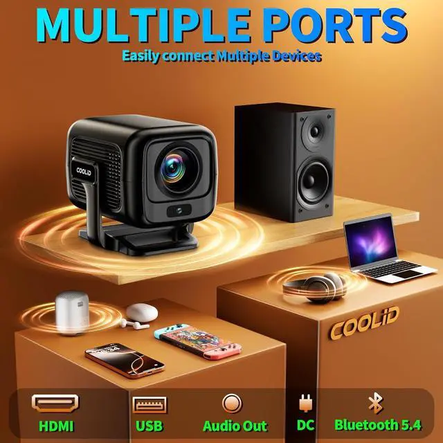 Alt view image 5 of 7 - [Built-in App] Mini Projector 1080P FHD 4K Support Projector with Mouse Portable Projector with WiFi and Bluetooth 180° Adjustable Auto Keystone Portable Projector 4K