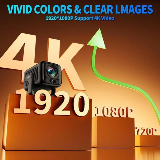 Alt view image 7 of 7 - [Built-in App] Mini Projector 1080P FHD 4K Support Projector with Mouse Portable Projector with WiFi and Bluetooth 180° Adjustable Auto Keystone Portable Projector 4K