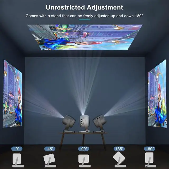 Alt view image 5 of 7 - Projector with WiFi and Bluetooth Portable Outdoor: [Auto Focus&Keystone/360° Stand] Smart TV 4K Movie Projector with Apps Netflix Licensed 50%Zoom 700ANSI 3D DoIby Audio Android Home Camping Ceiling