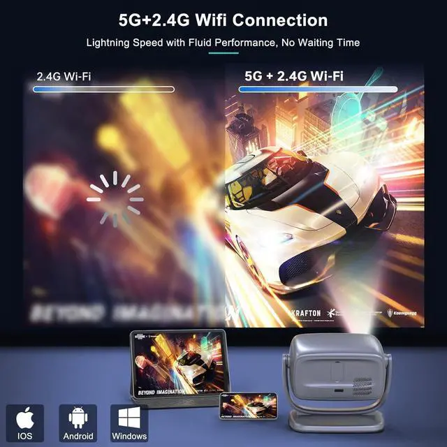 Alt view image 6 of 7 - Projector with WiFi and Bluetooth Portable Outdoor: [Auto Focus&Keystone/360° Stand] Smart TV 4K Movie Projector with Apps Netflix Licensed 50%Zoom 700ANSI 3D DoIby Audio Android Home Camping Ceiling