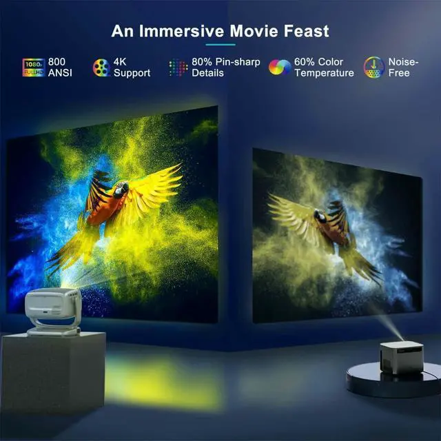 Alt view image 3 of 7 - Projector with WiFi and Bluetooth Portable Outdoor: [Auto Focus&Keystone/360° Stand] Smart TV 4K Movie Projector with Apps Netflix Licensed 50%Zoom 700ANSI 3D DoIby Audio Android Home Camping Ceiling
