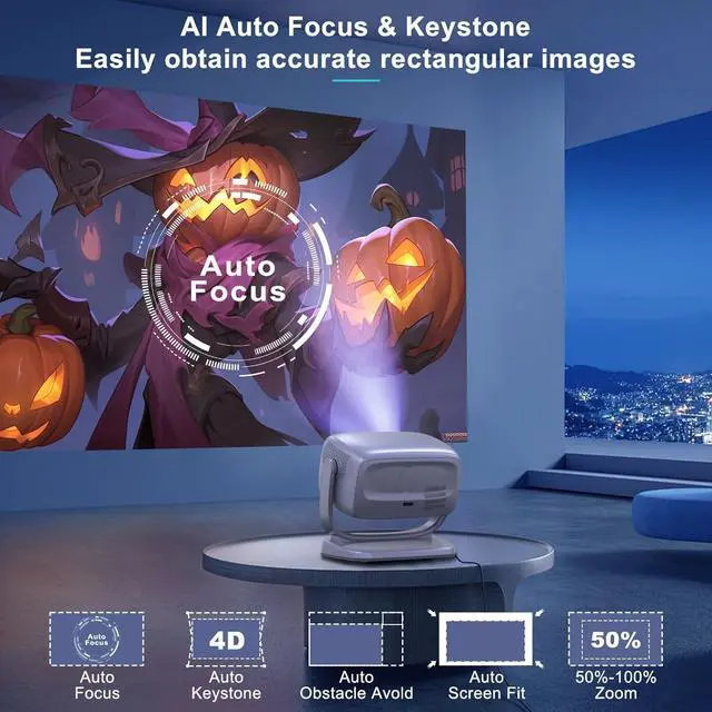 Alt view image 4 of 7 - Projector with WiFi and Bluetooth Portable Outdoor: [Auto Focus&Keystone/360° Stand] Smart TV 4K Movie Projector with Apps Netflix Licensed 50%Zoom 700ANSI 3D DoIby Audio Android Home Camping Ceiling